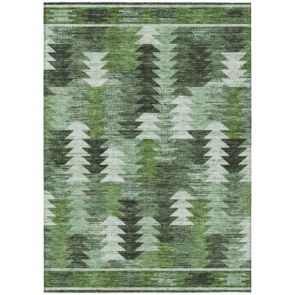 5' X 8' Olive Green And Fern Green Southwestern Washable Indoor Outdoor Area Rug
