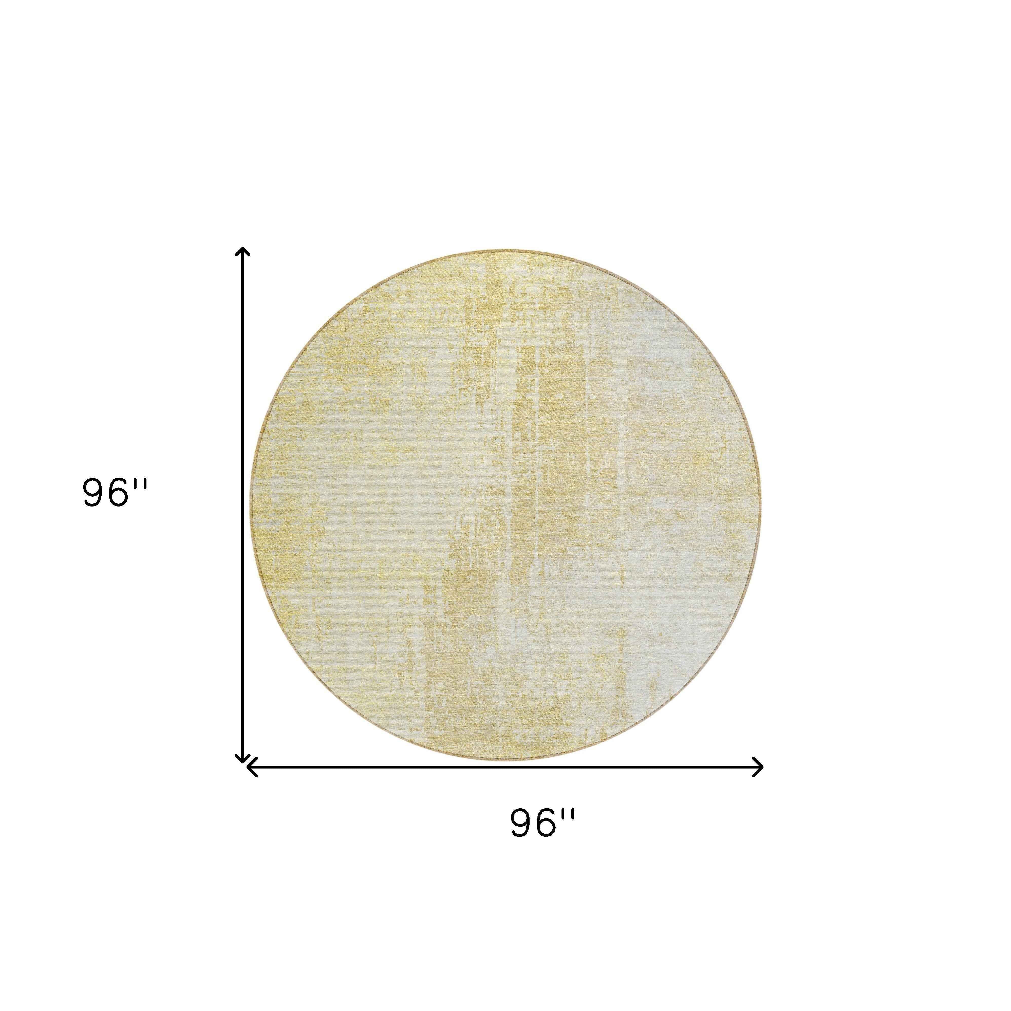 8' Gold Ivory And Beige Round Abstract Washable Indoor Outdoor Area Rug