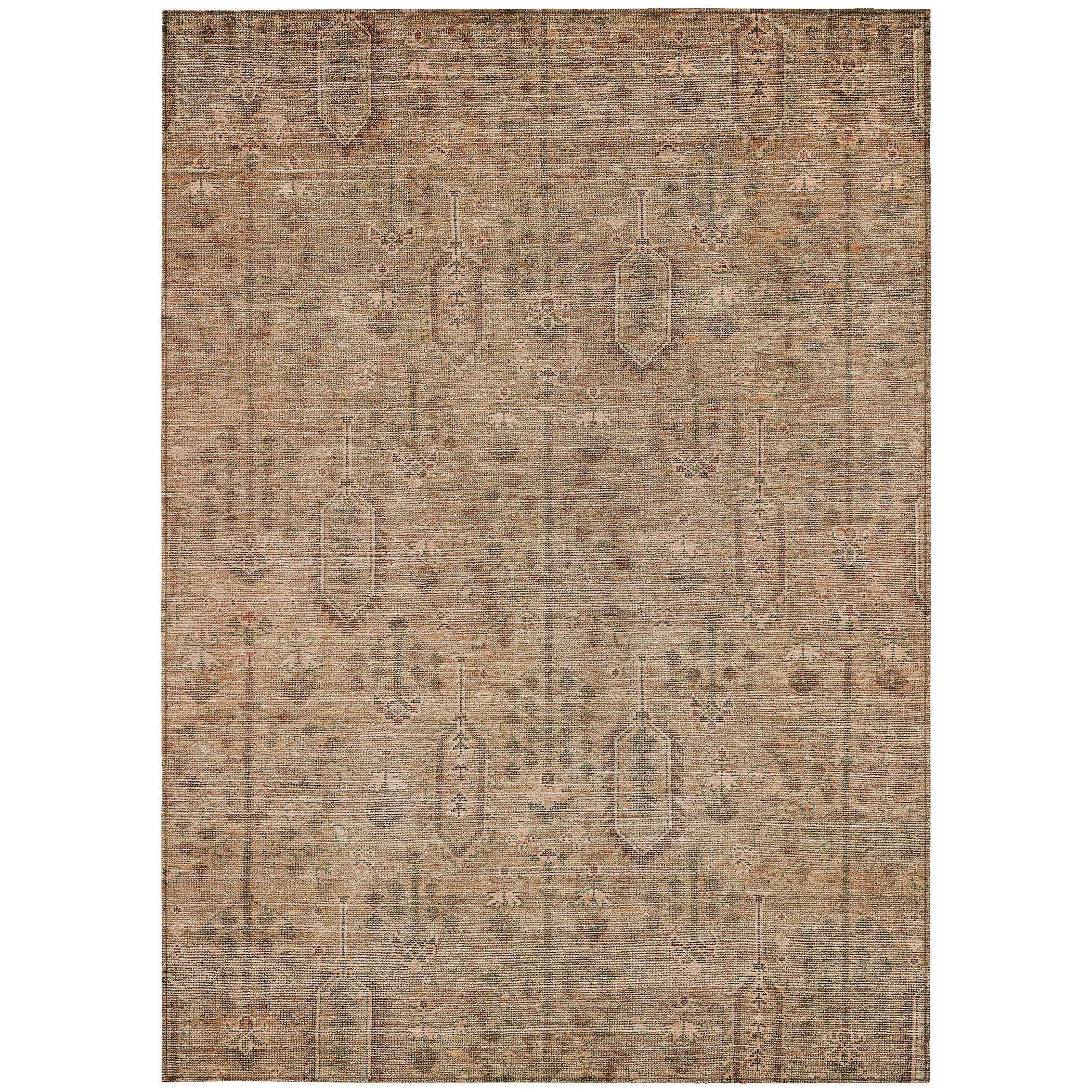 5' X 8' Terra Cotta And Copper Southwestern Washable Indoor Outdoor Area Rug