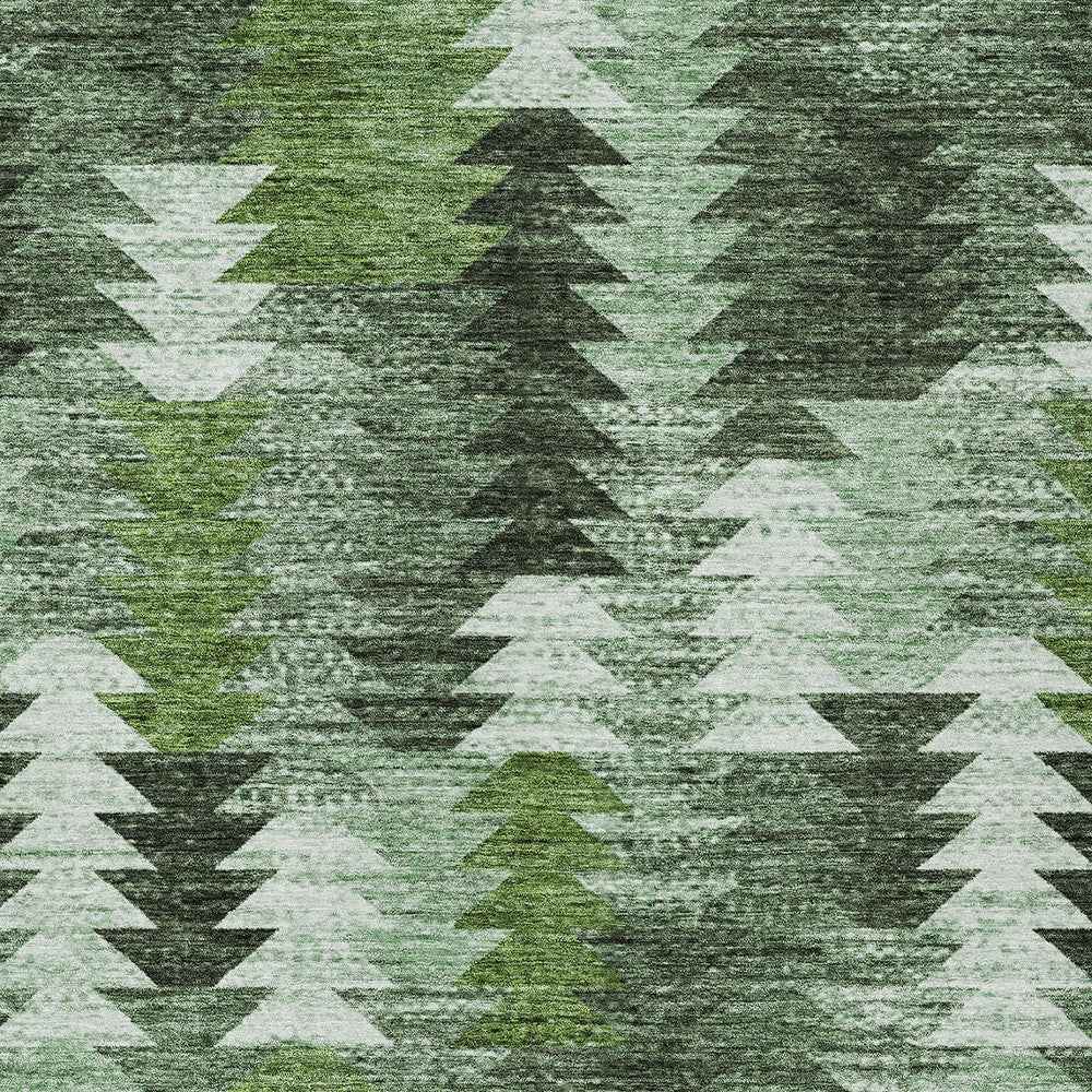 5' X 8' Olive Green And Fern Green Southwestern Washable Indoor Outdoor Area Rug