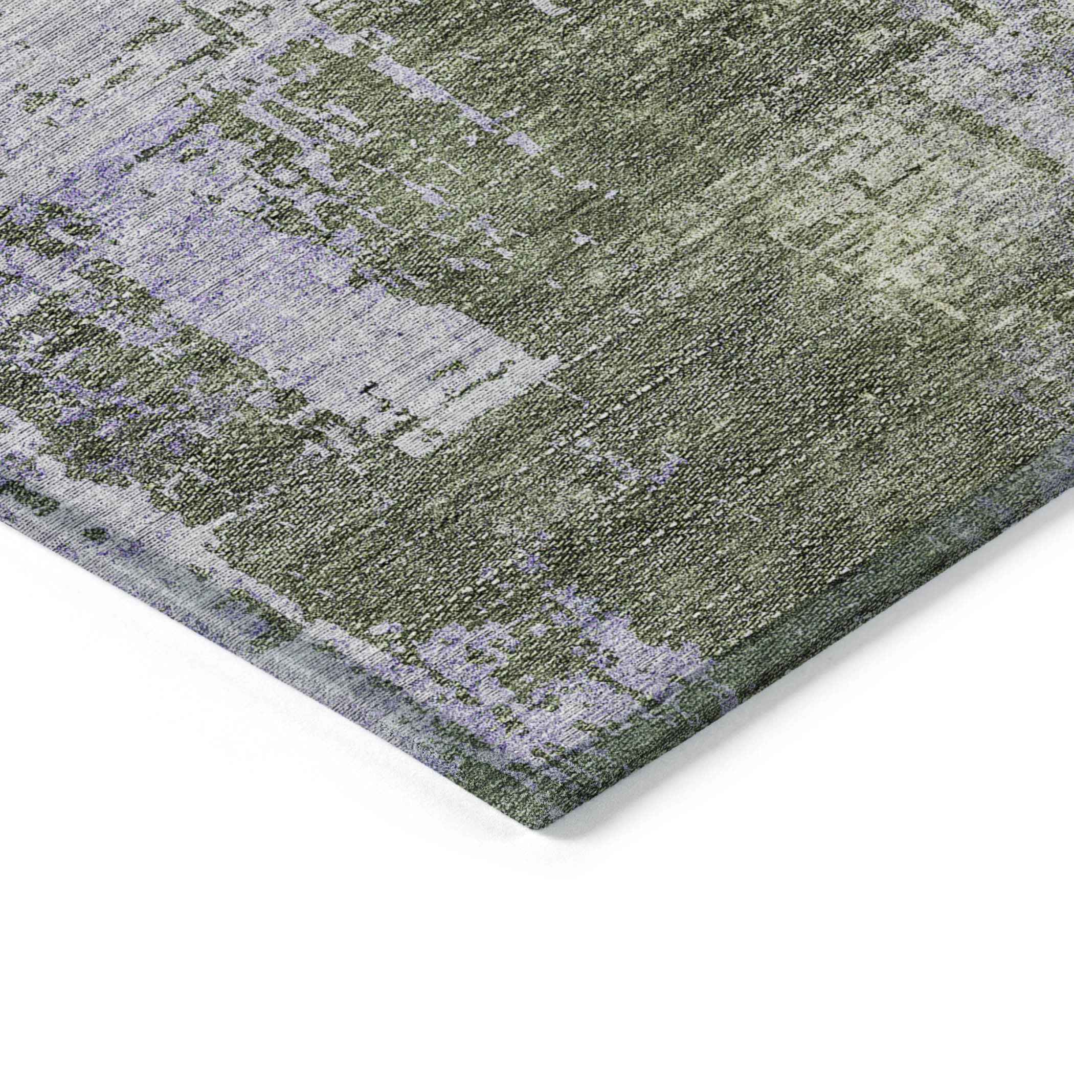 3' X 5' Olive Green And Purple Abstract Washable Indoor Outdoor Area Rug