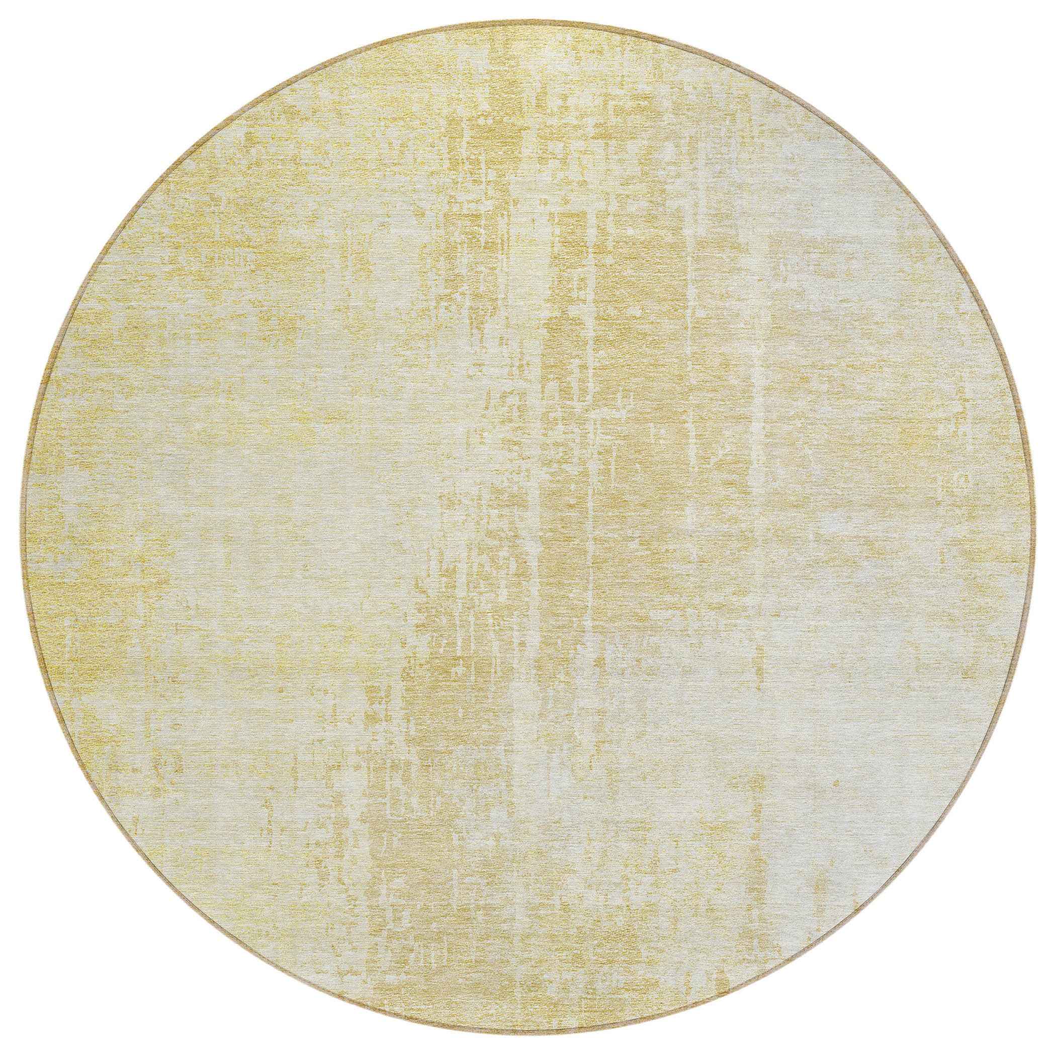8' Gold Ivory And Beige Round Abstract Washable Indoor Outdoor Area Rug