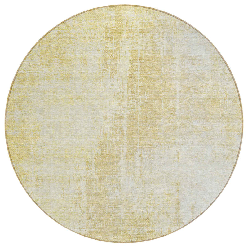 8' Gold Ivory And Beige Round Abstract Washable Indoor Outdoor Area Rug