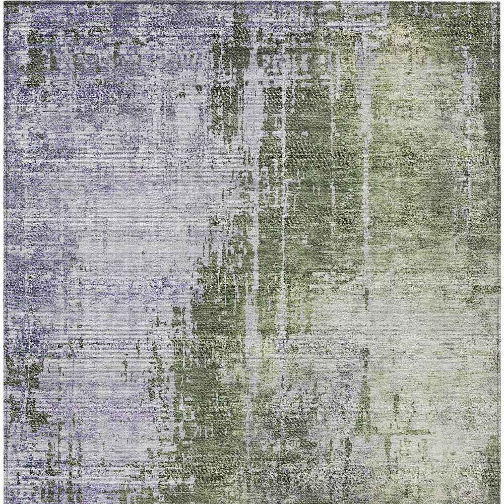 3' X 5' Olive Green And Purple Abstract Washable Indoor Outdoor Area Rug