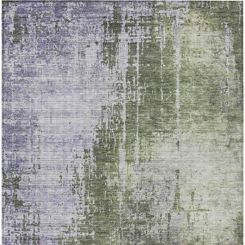 3' X 5' Olive Green And Purple Abstract Washable Indoor Outdoor Area Rug