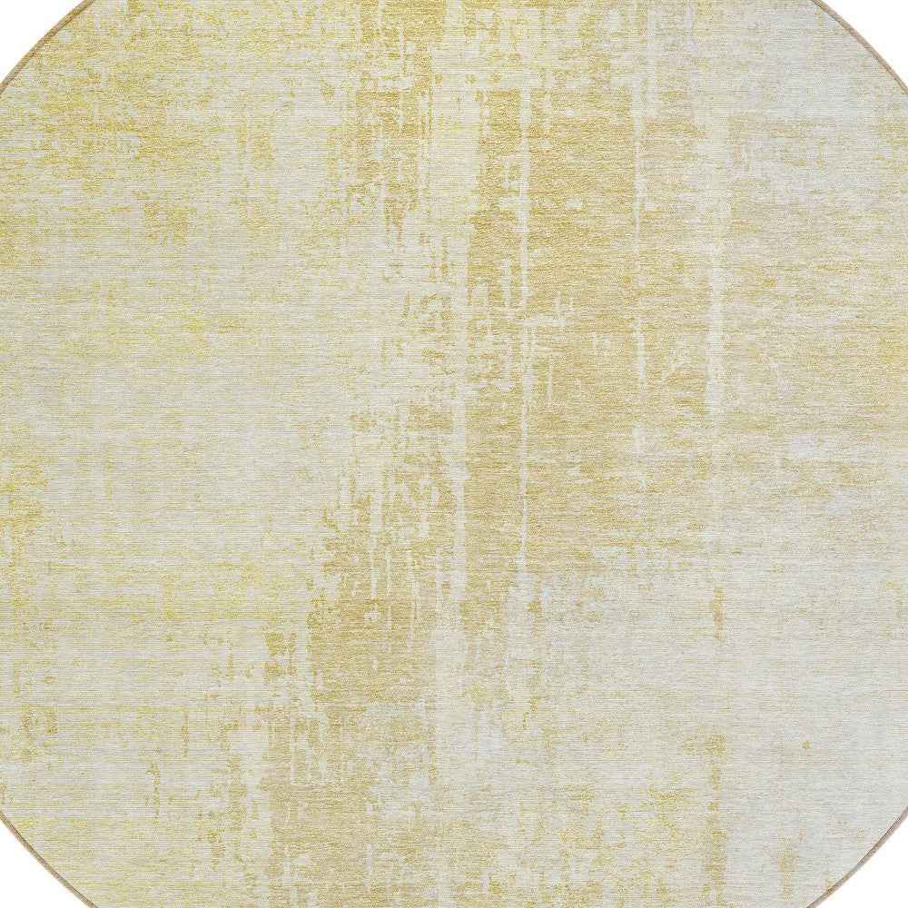8' Gold Ivory And Beige Round Abstract Washable Indoor Outdoor Area Rug