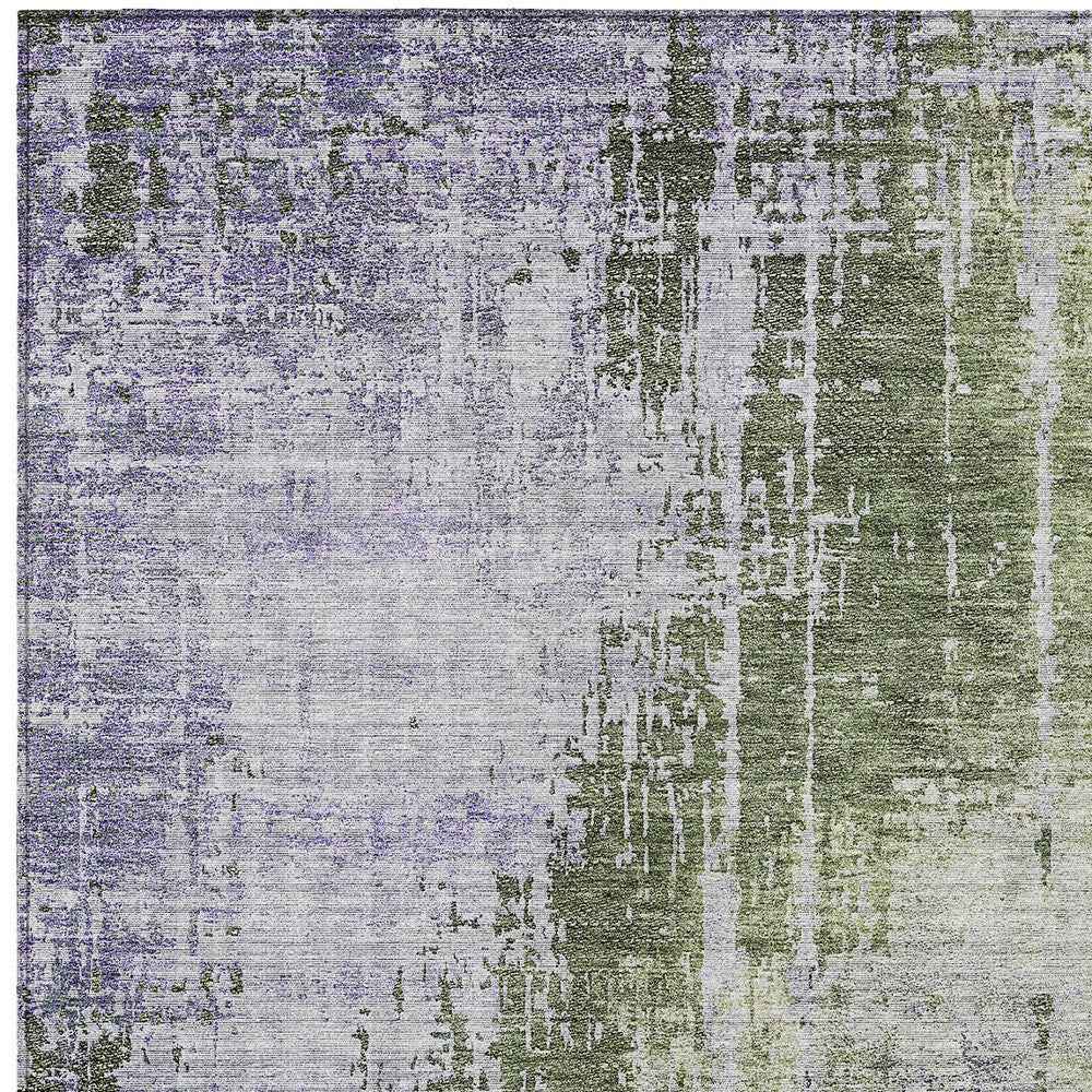 3' X 5' Olive Green And Purple Abstract Washable Indoor Outdoor Area Rug