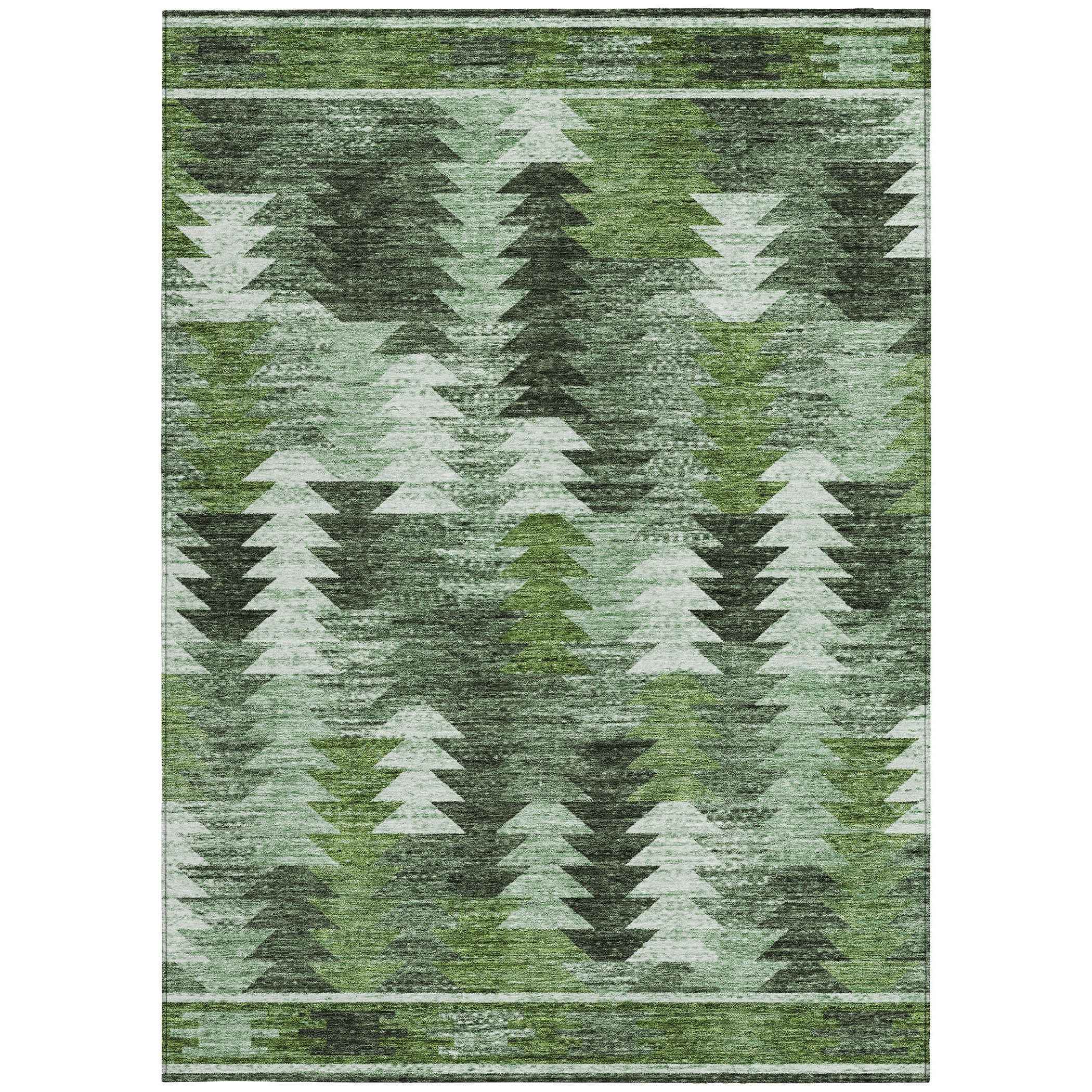 3' X 5' Olive Green And Fern Green Southwestern Washable Indoor Outdoor Area Rug