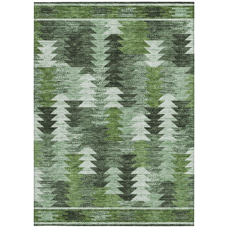 3' X 5' Olive Green And Fern Green Southwestern Washable Indoor Outdoor Area Rug