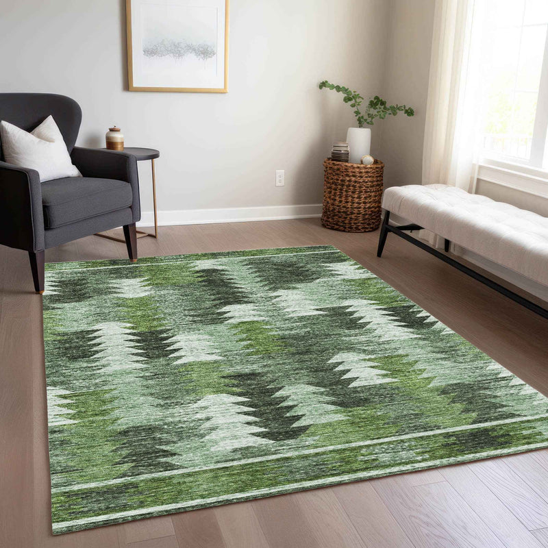 3' X 5' Olive Green And Fern Green Southwestern Washable Indoor Outdoor Area Rug