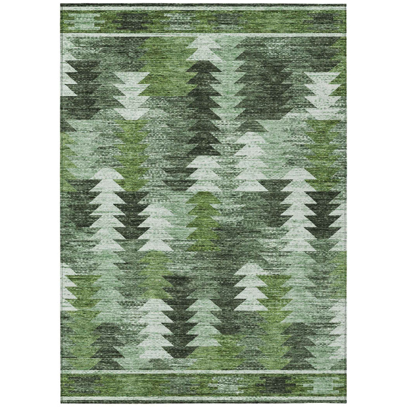3' X 5' Olive Green And Fern Green Southwestern Washable Indoor Outdoor Area Rug