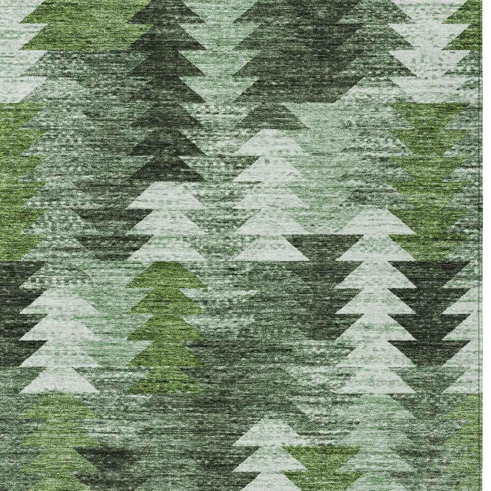 3' X 5' Olive Green And Fern Green Southwestern Washable Indoor Outdoor Area Rug