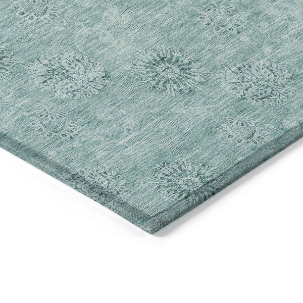 8' X 10' Teal Blue And Ivory Floral Washable Indoor Outdoor Area Rug Default Title