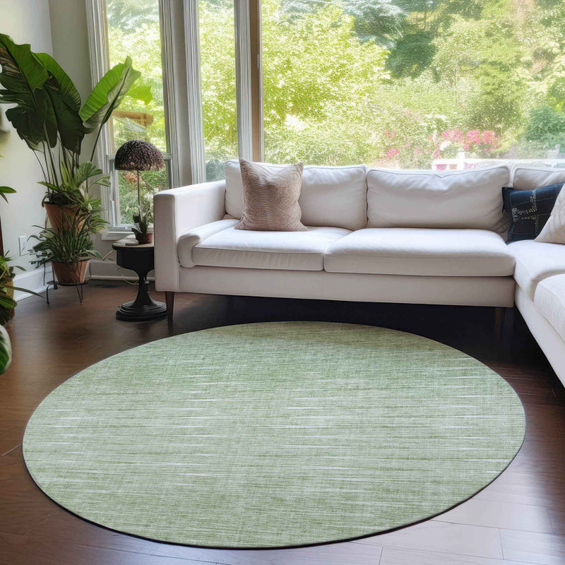 8' Artichoke Green And Green Round Abstract Washable Indoor Outdoor Area Rug