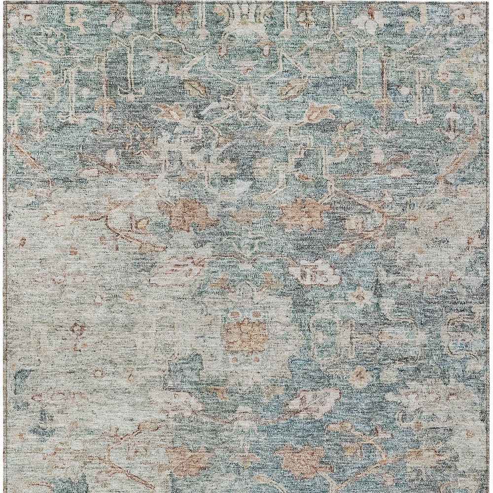 9' X 12' Green Blue And Gray Oriental Washable Indoor Outdoor Area Rug