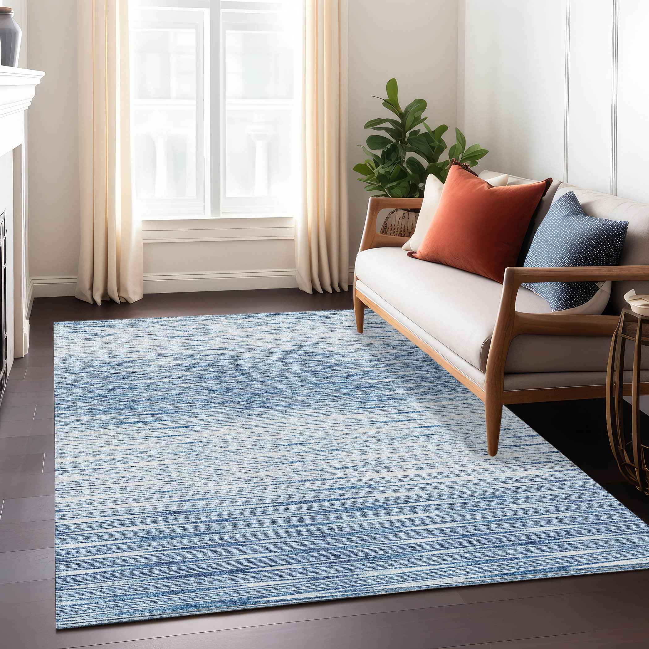 3' X 5' Navy Blue And Sky Blue Abstract Washable Indoor Outdoor Area Rug