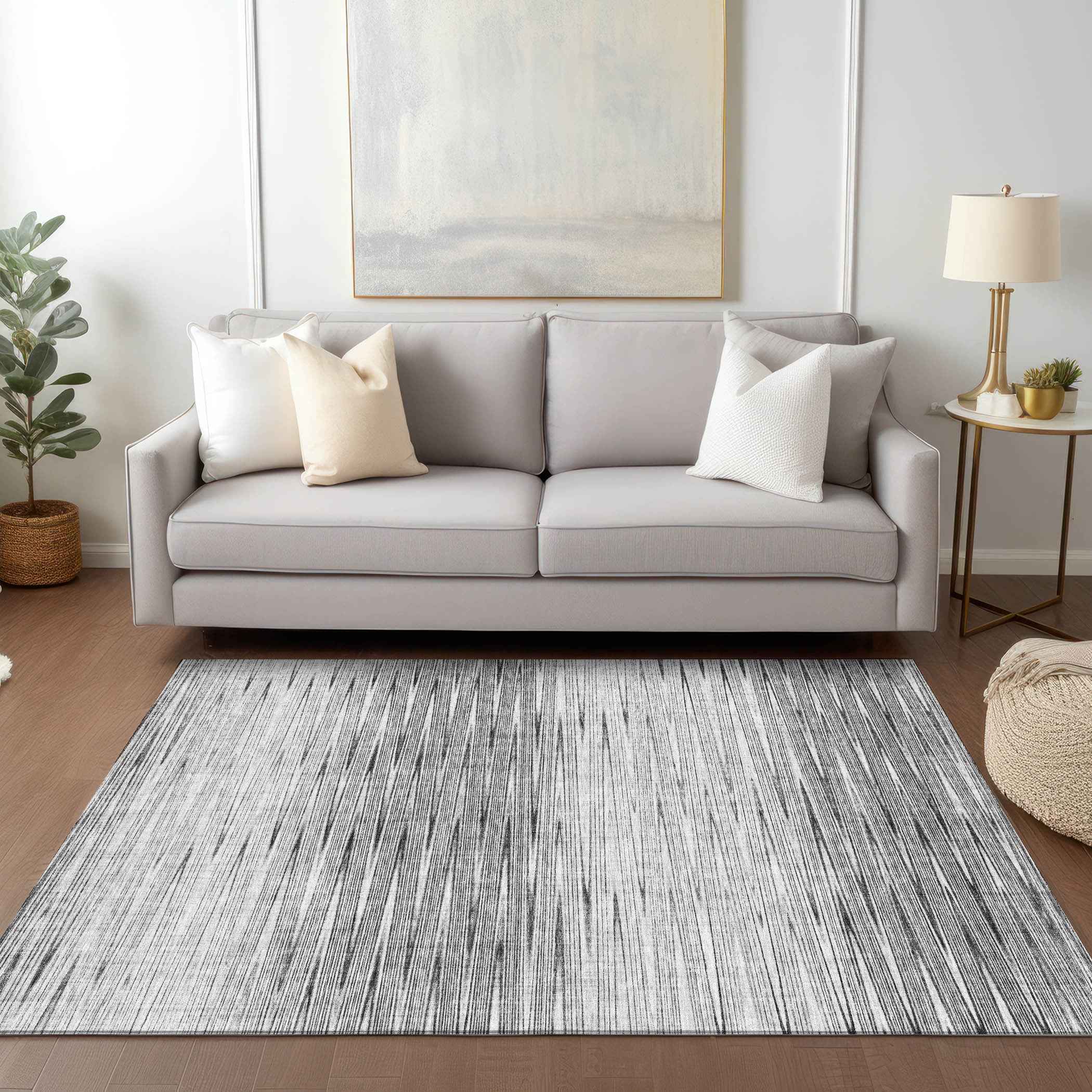3' X 5' Gray And Charcoal Abstract Washable Indoor Outdoor Area Rug