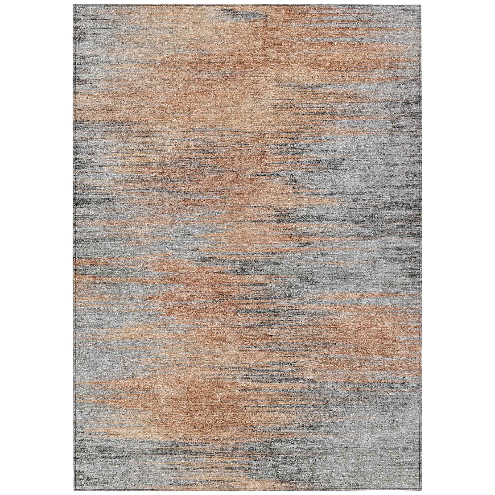 9' X 12' Salmon Gray And Charcoal Abstract Washable Indoor Outdoor Area Rug