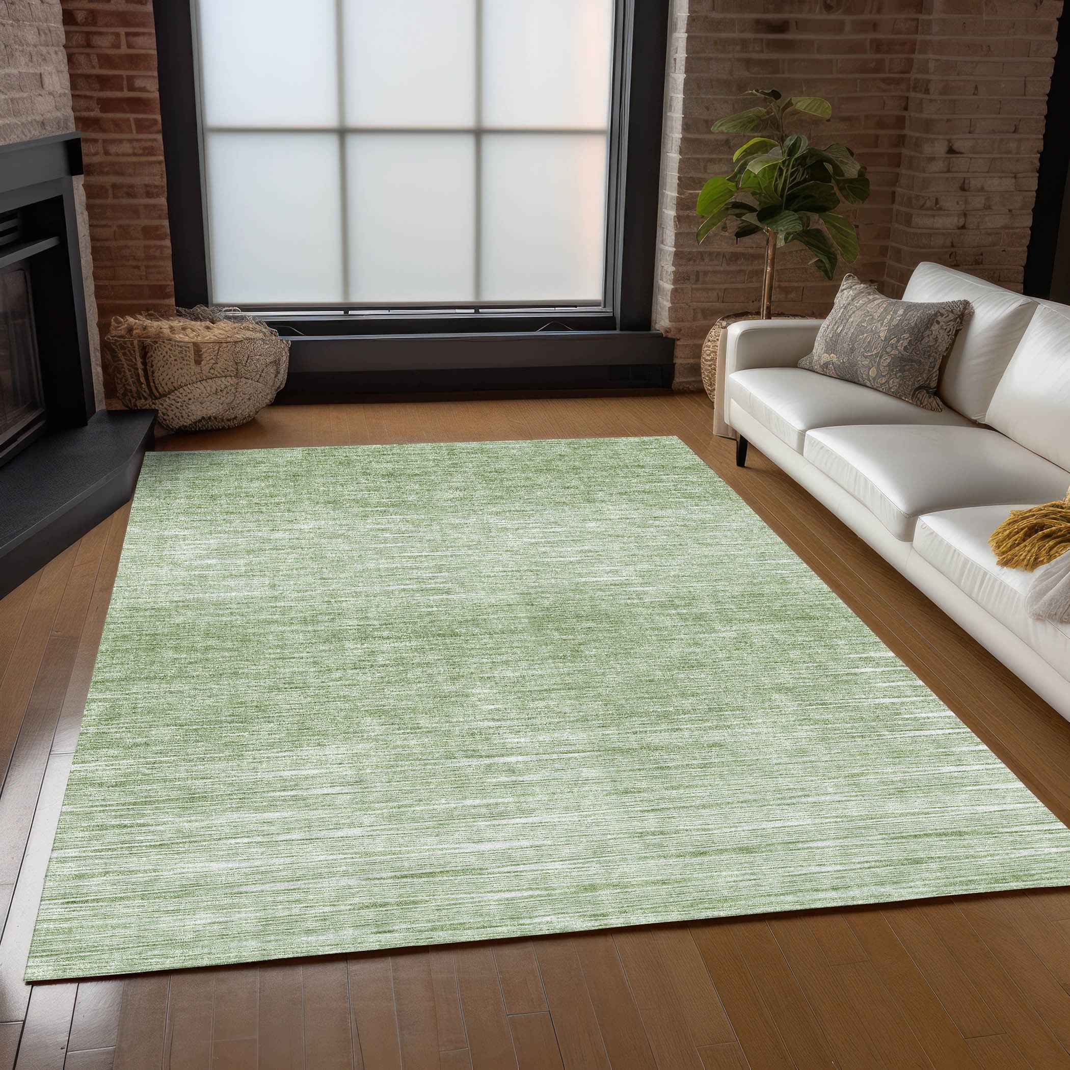 3' X 5' Artichoke Green And Green Abstract Washable Indoor Outdoor Area Rug