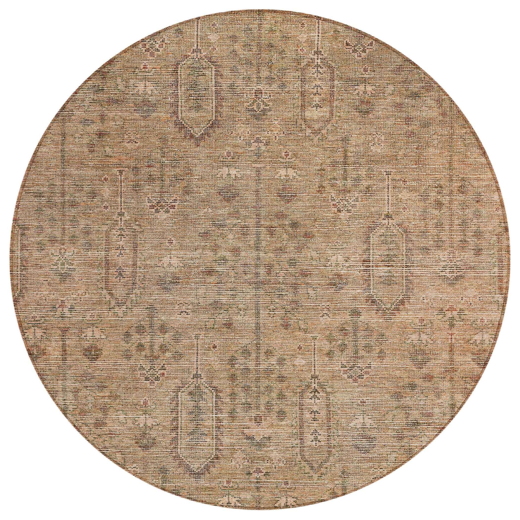 8' Terra Cotta And Copper Round Southwestern Washable Indoor Outdoor Area Rug