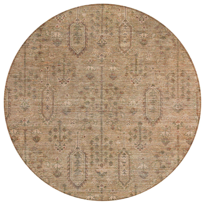 8' Terra Cotta And Copper Round Southwestern Washable Indoor Outdoor Area Rug