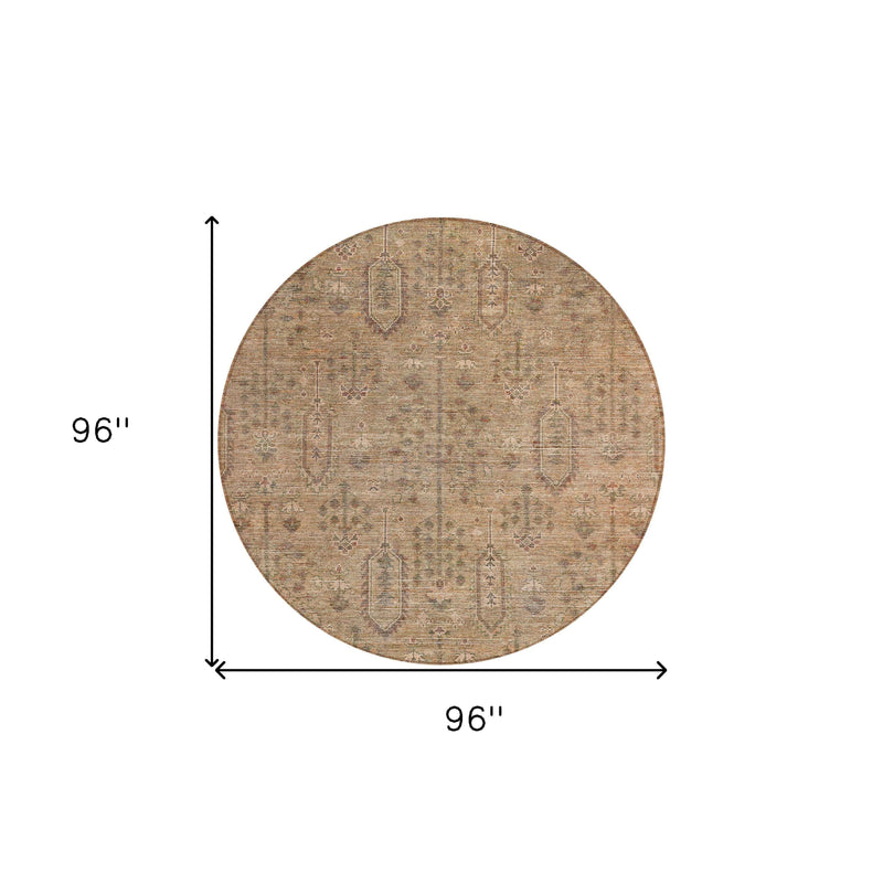 8' Terra Cotta And Copper Round Southwestern Washable Indoor Outdoor Area Rug