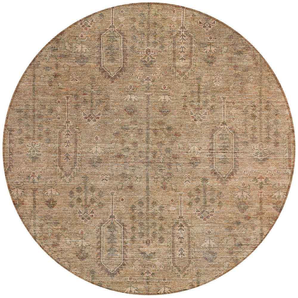 8' Terra Cotta And Copper Round Southwestern Washable Indoor Outdoor Area Rug