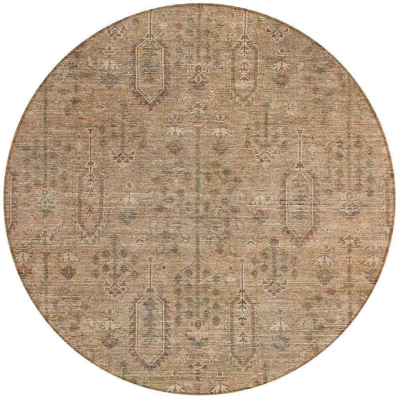 8' Terra Cotta And Copper Round Southwestern Washable Indoor Outdoor Area Rug