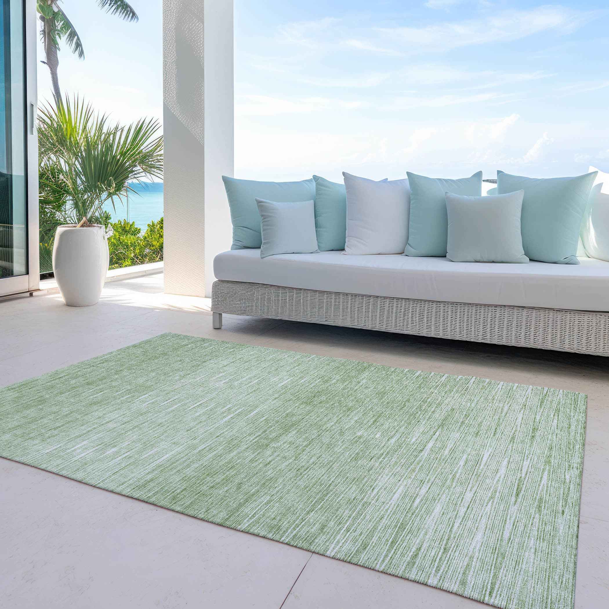 9' X 12' Artichoke Green And Green Abstract Washable Indoor Outdoor Area Rug