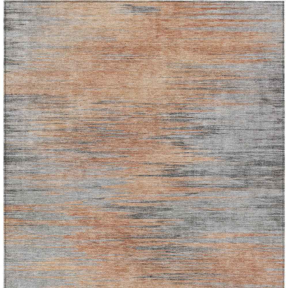 8' X 10' Salmon Gray And Charcoal Abstract Washable Indoor Outdoor Area Rug