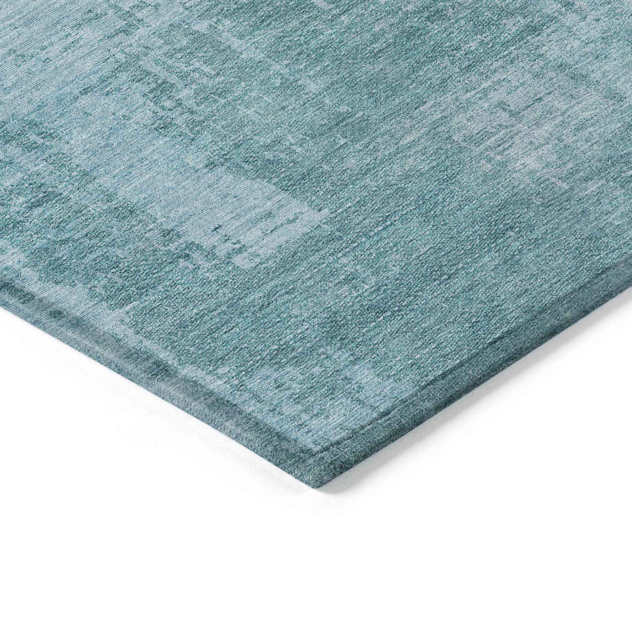 5' X 8' Aqua Teal Blue And Gray Abstract Washable Indoor Outdoor Area Rug