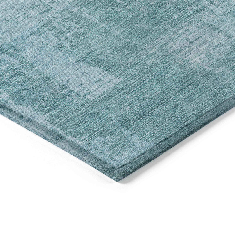 5' X 8' Aqua Teal Blue And Gray Abstract Washable Indoor Outdoor Area Rug