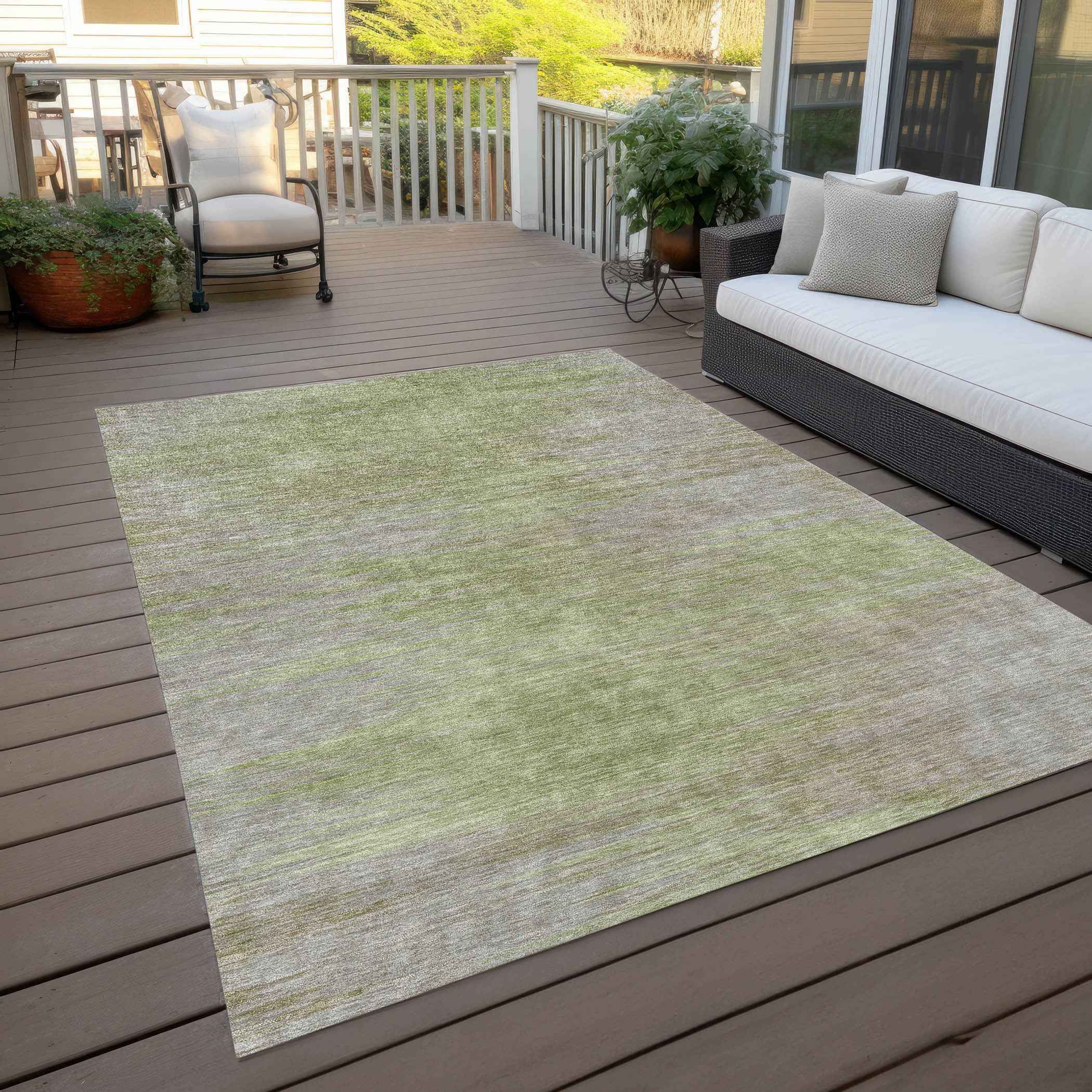 9' X 12' Sage And Artichoke Green Abstract Washable Indoor Outdoor Area Rug