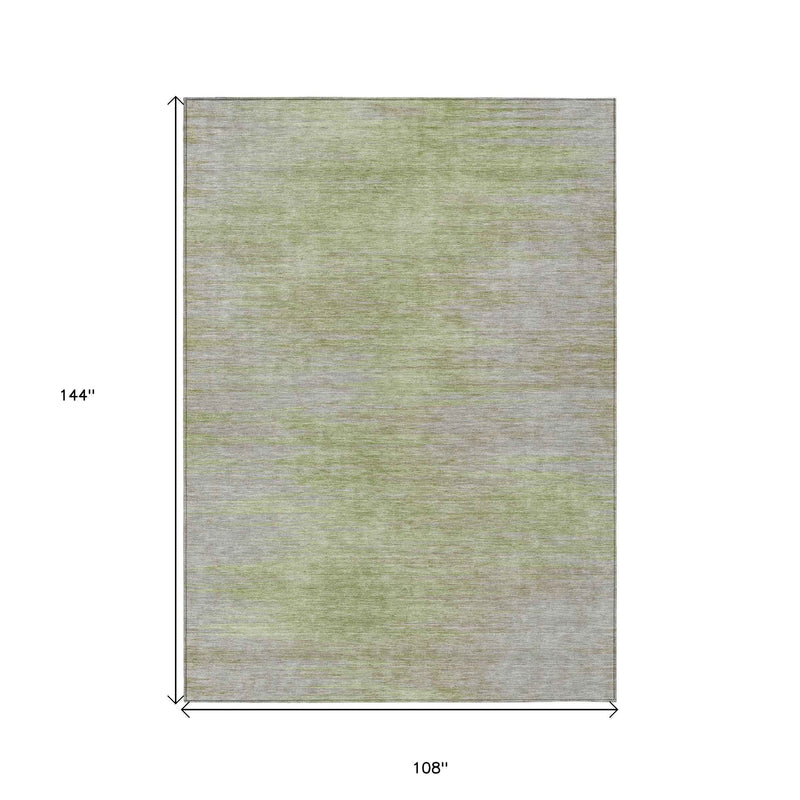 9' X 12' Sage And Artichoke Green Abstract Washable Indoor Outdoor Area Rug