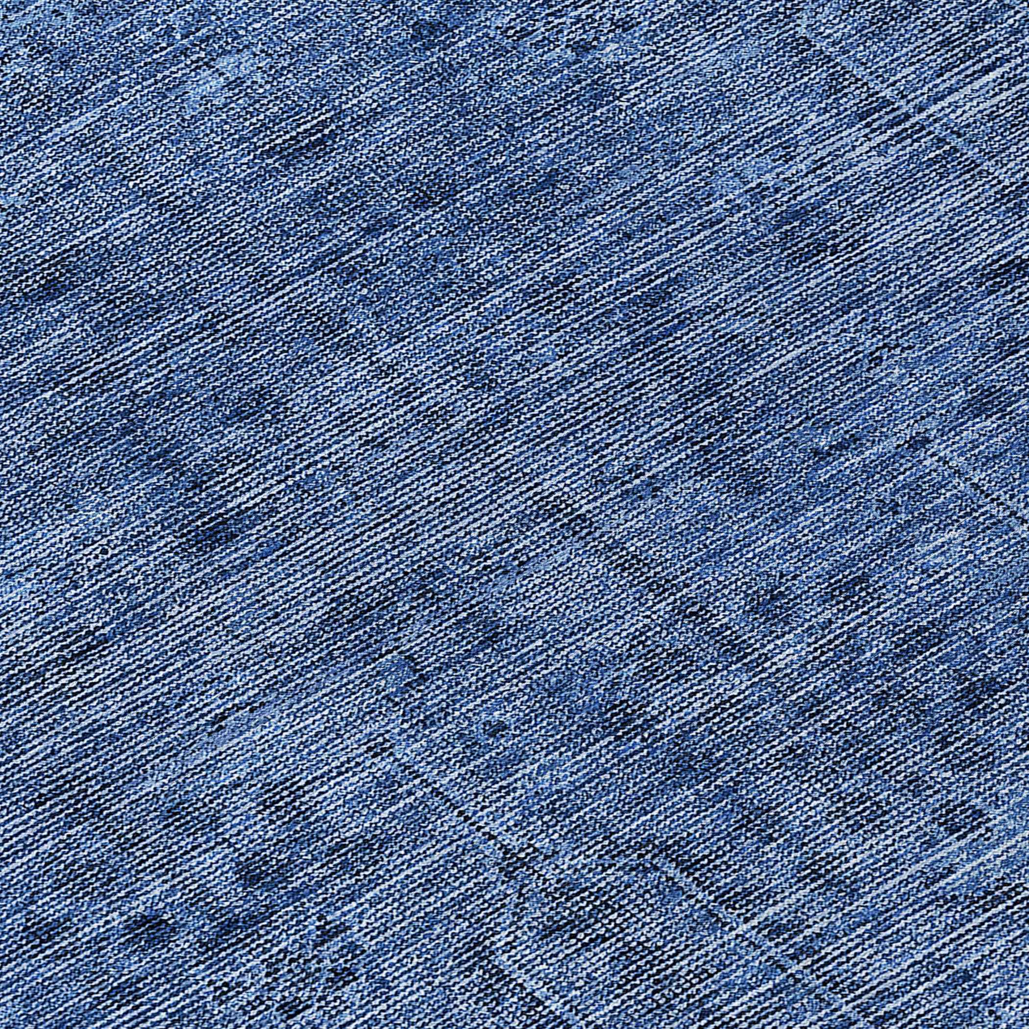 8' Navy Blue And Blue Round Southwestern Washable Indoor Outdoor Area Rug