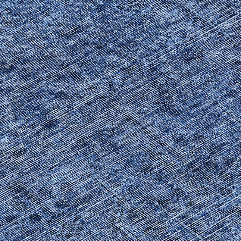 8' Navy Blue And Blue Round Southwestern Washable Indoor Outdoor Area Rug