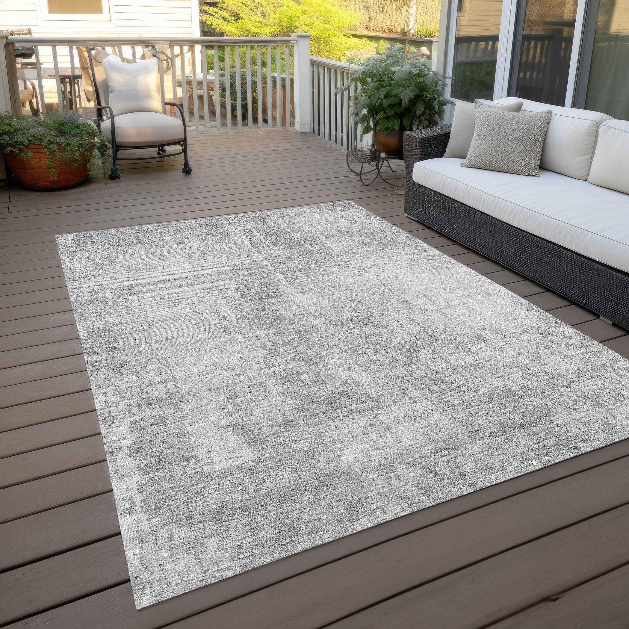 3' X 5' Silver And Gray Abstract Washable Indoor Outdoor Area Rug