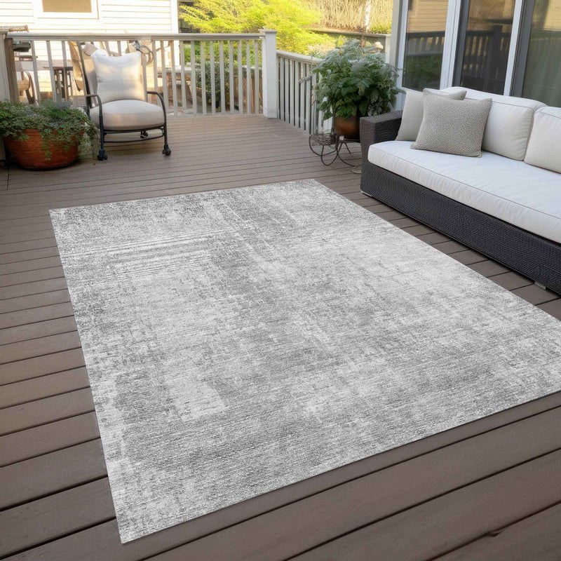 3' X 5' Silver And Gray Abstract Washable Indoor Outdoor Area Rug
