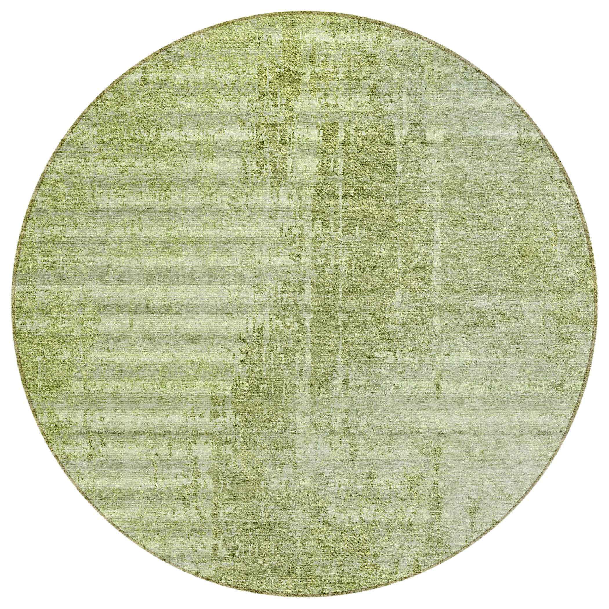 8' Sage And Green Round Abstract Washable Indoor Outdoor Area Rug