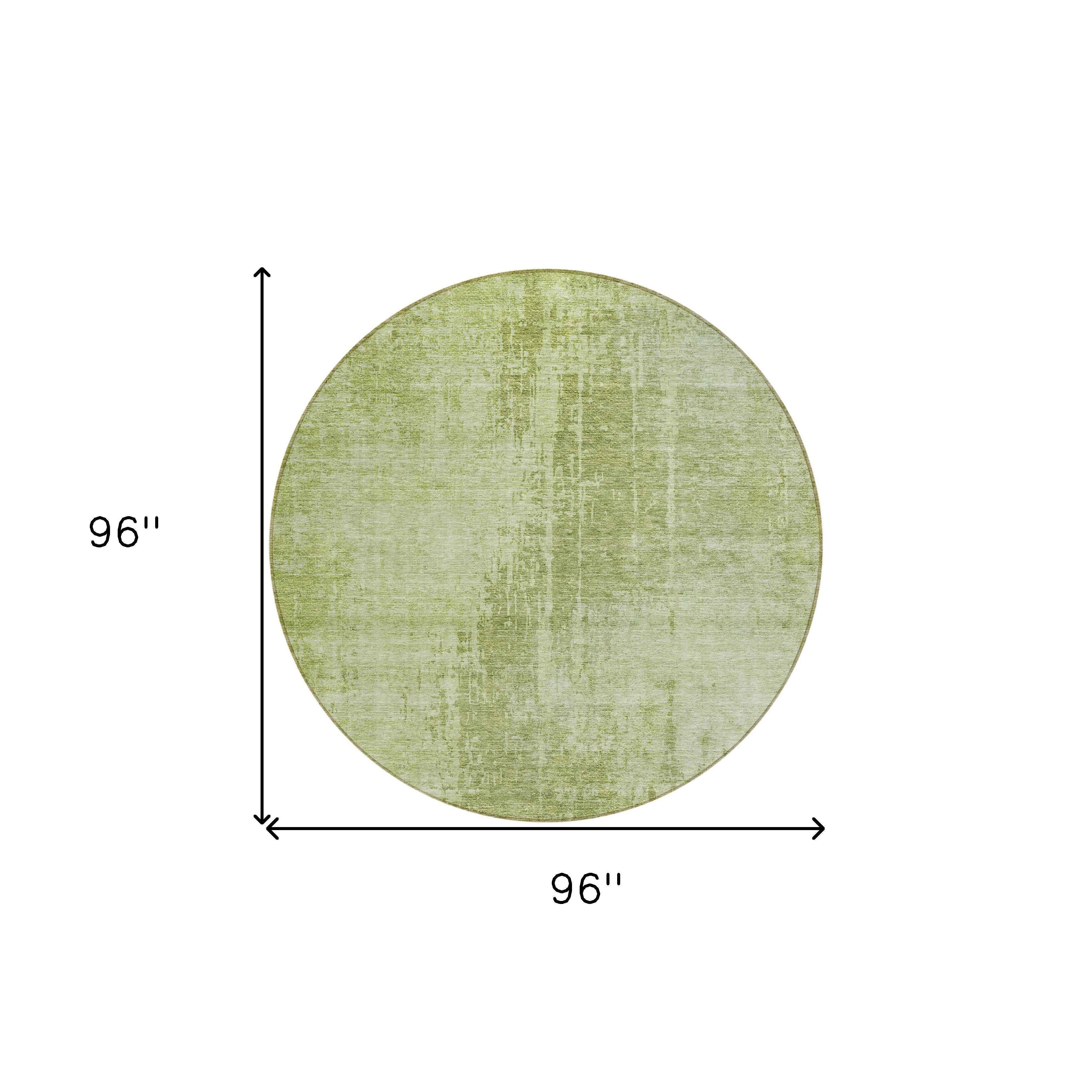8' Sage And Green Round Abstract Washable Indoor Outdoor Area Rug