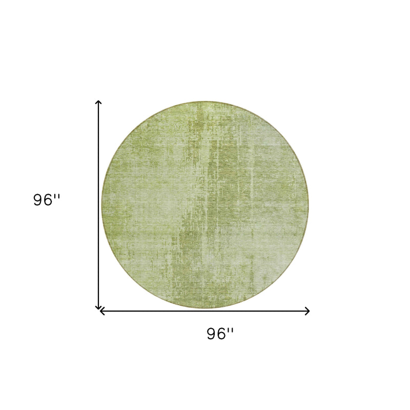 8' Sage And Green Round Abstract Washable Indoor Outdoor Area Rug