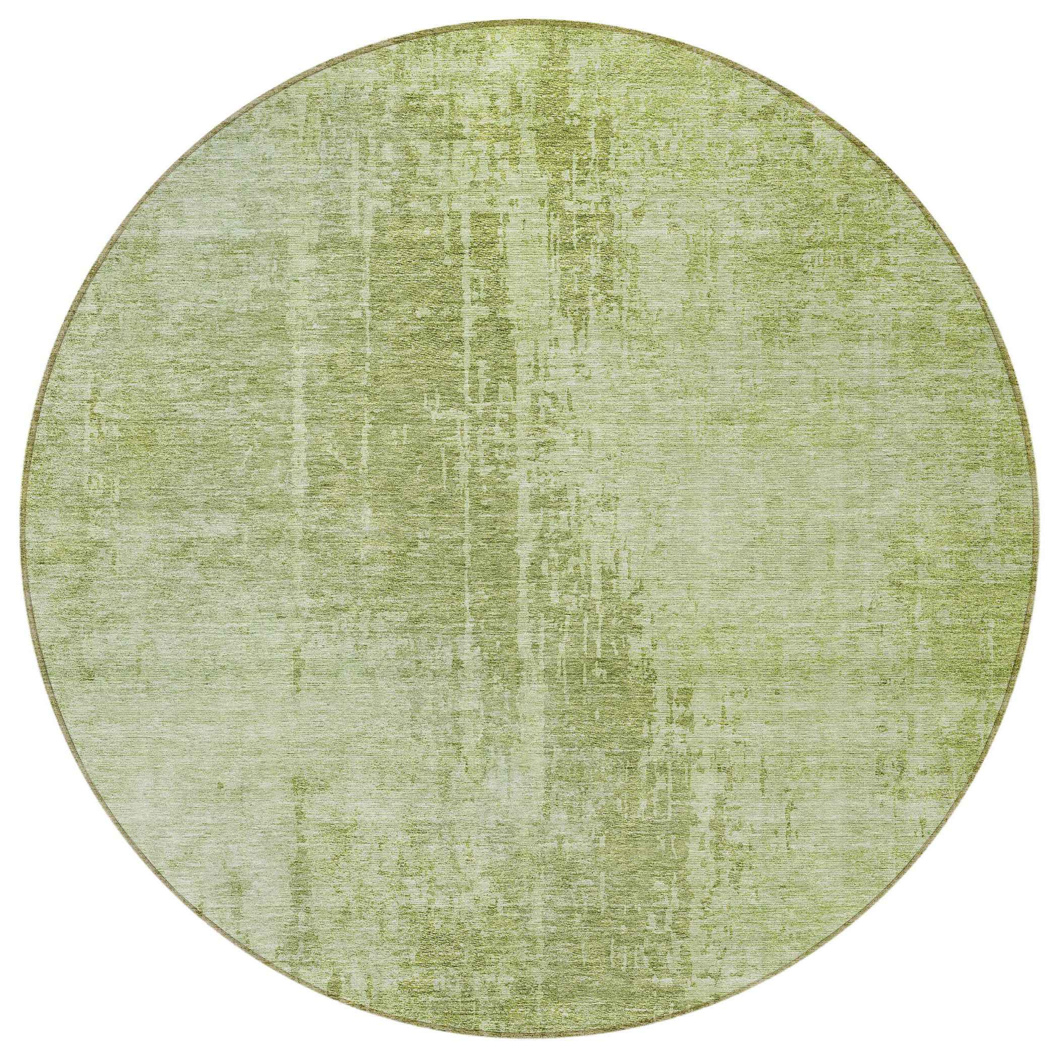 8' Sage And Green Round Abstract Washable Indoor Outdoor Area Rug