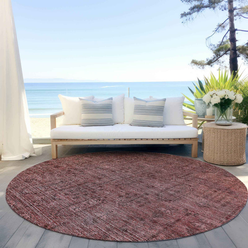 8' Orange And Copper Round Southwestern Washable Indoor Outdoor Area Rug