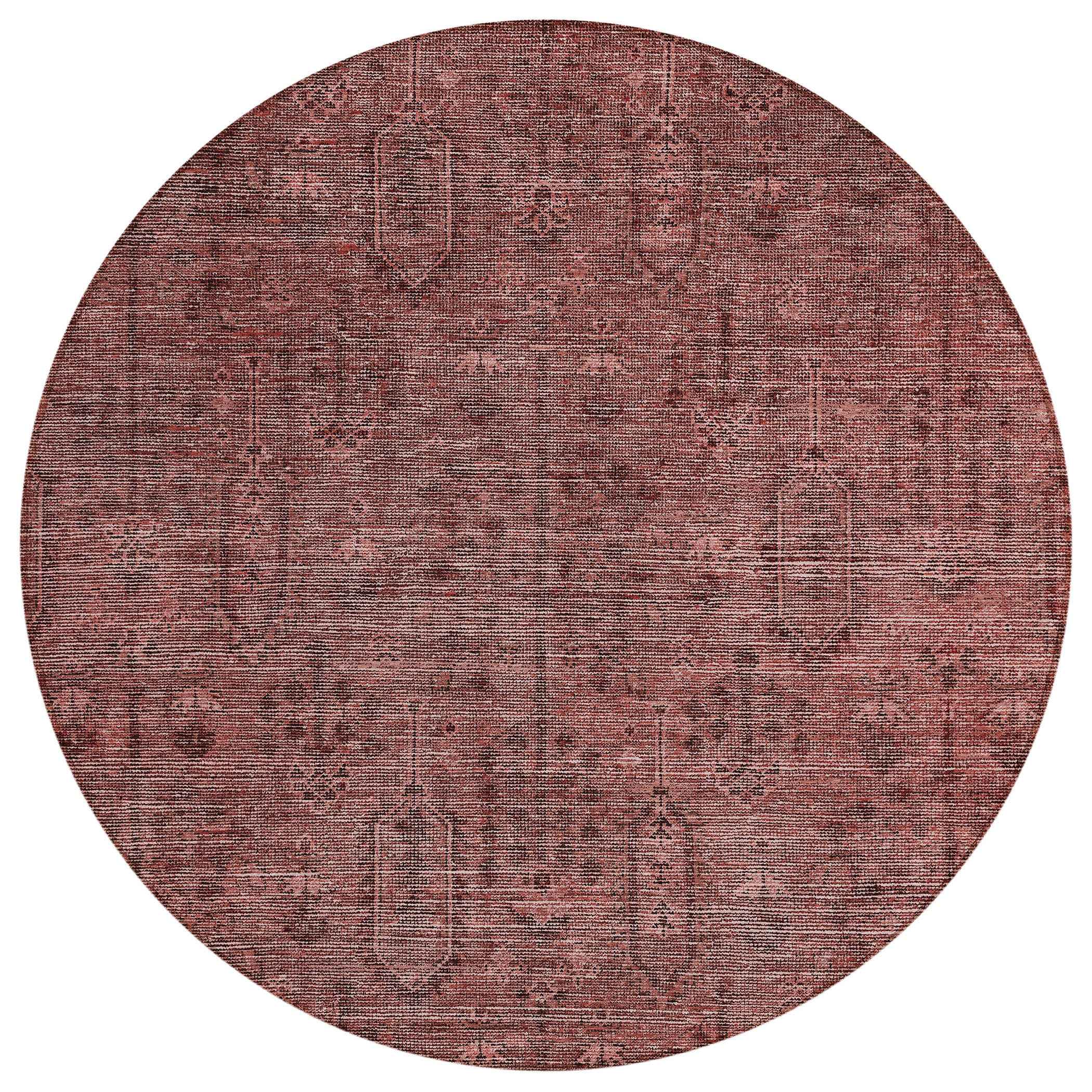 8' Orange And Copper Round Southwestern Washable Indoor Outdoor Area Rug