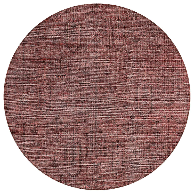 8' Orange And Copper Round Southwestern Washable Indoor Outdoor Area Rug