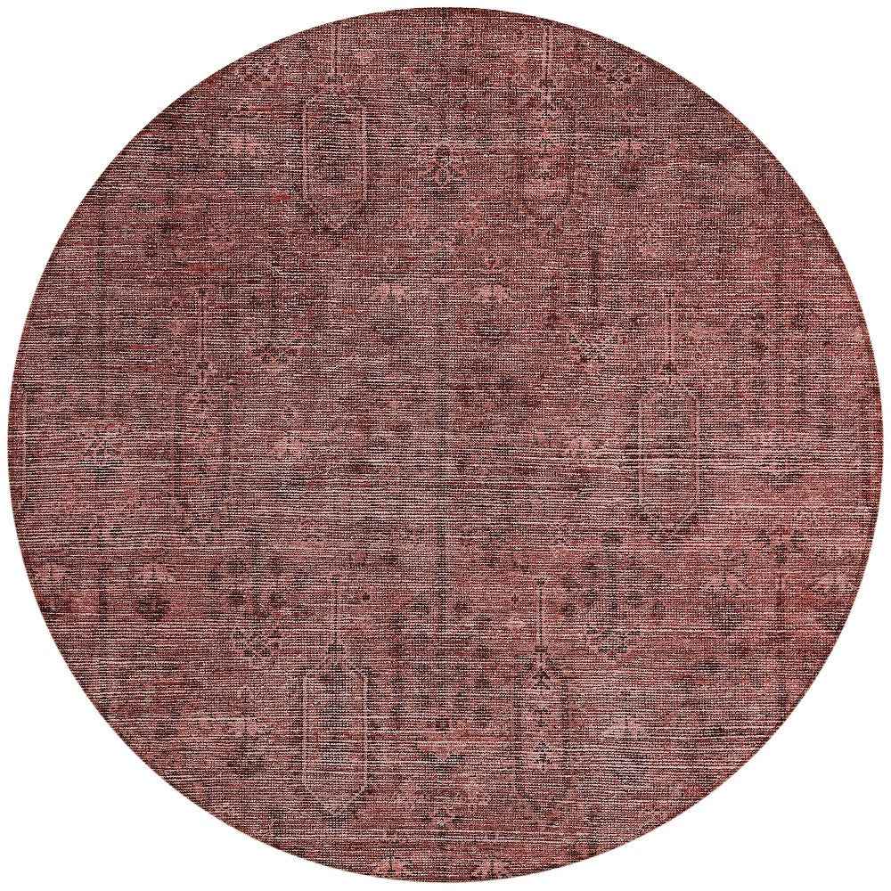 8' Orange And Copper Round Southwestern Washable Indoor Outdoor Area Rug