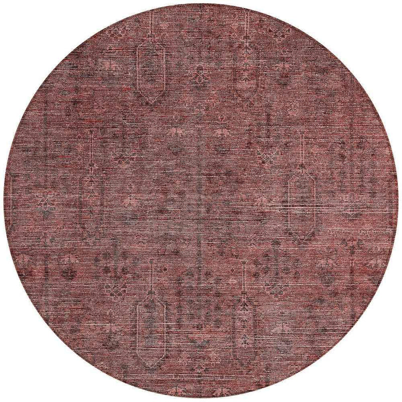 8' Orange And Copper Round Southwestern Washable Indoor Outdoor Area Rug