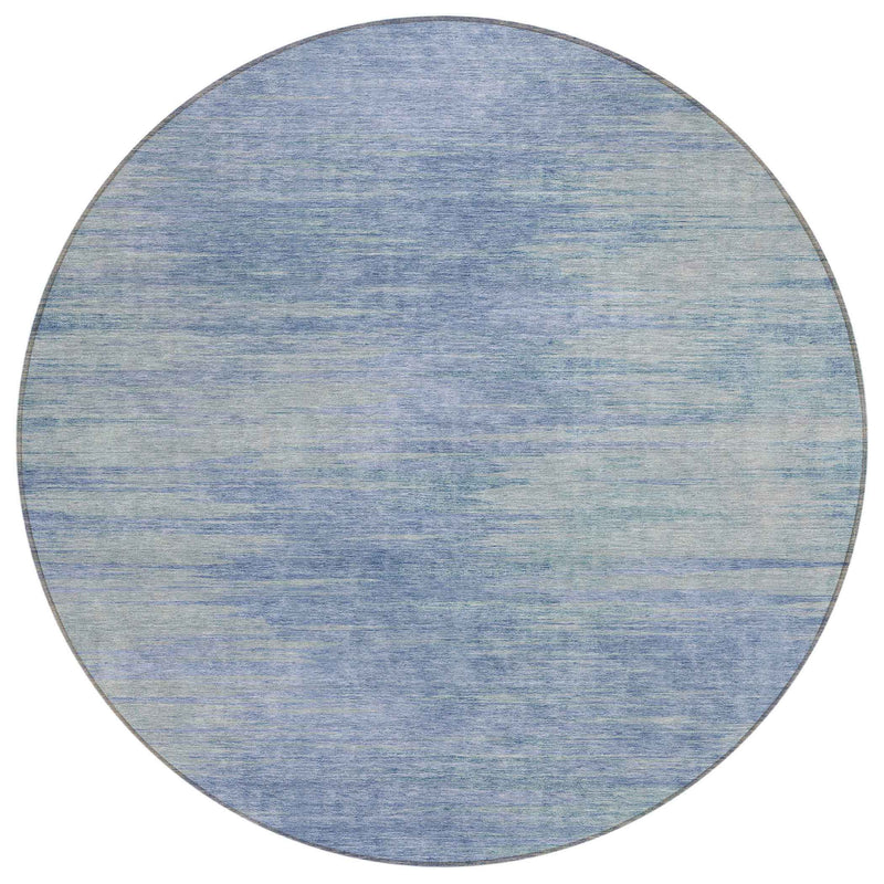 8' Denim Blue And Sky Blue Round Abstract Washable Indoor Outdoor Area Rug