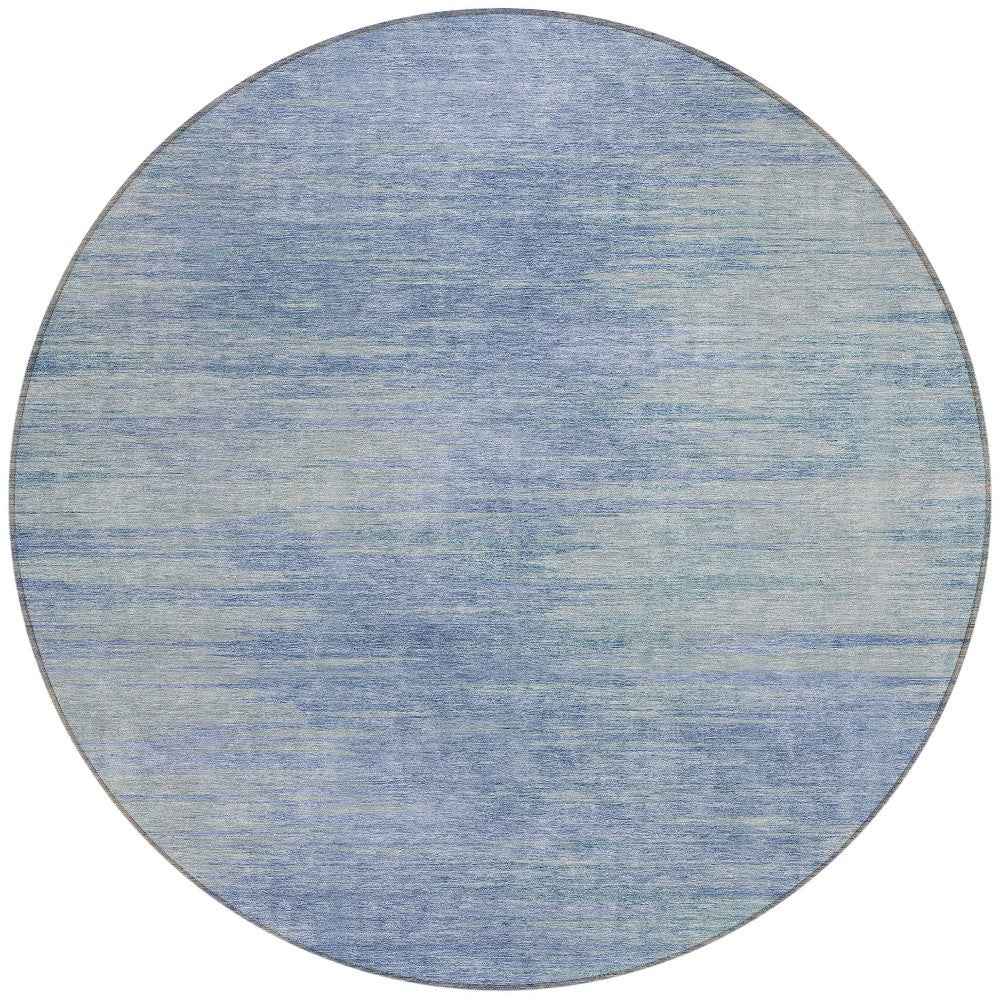 8' Denim Blue And Sky Blue Round Abstract Washable Indoor Outdoor Area Rug