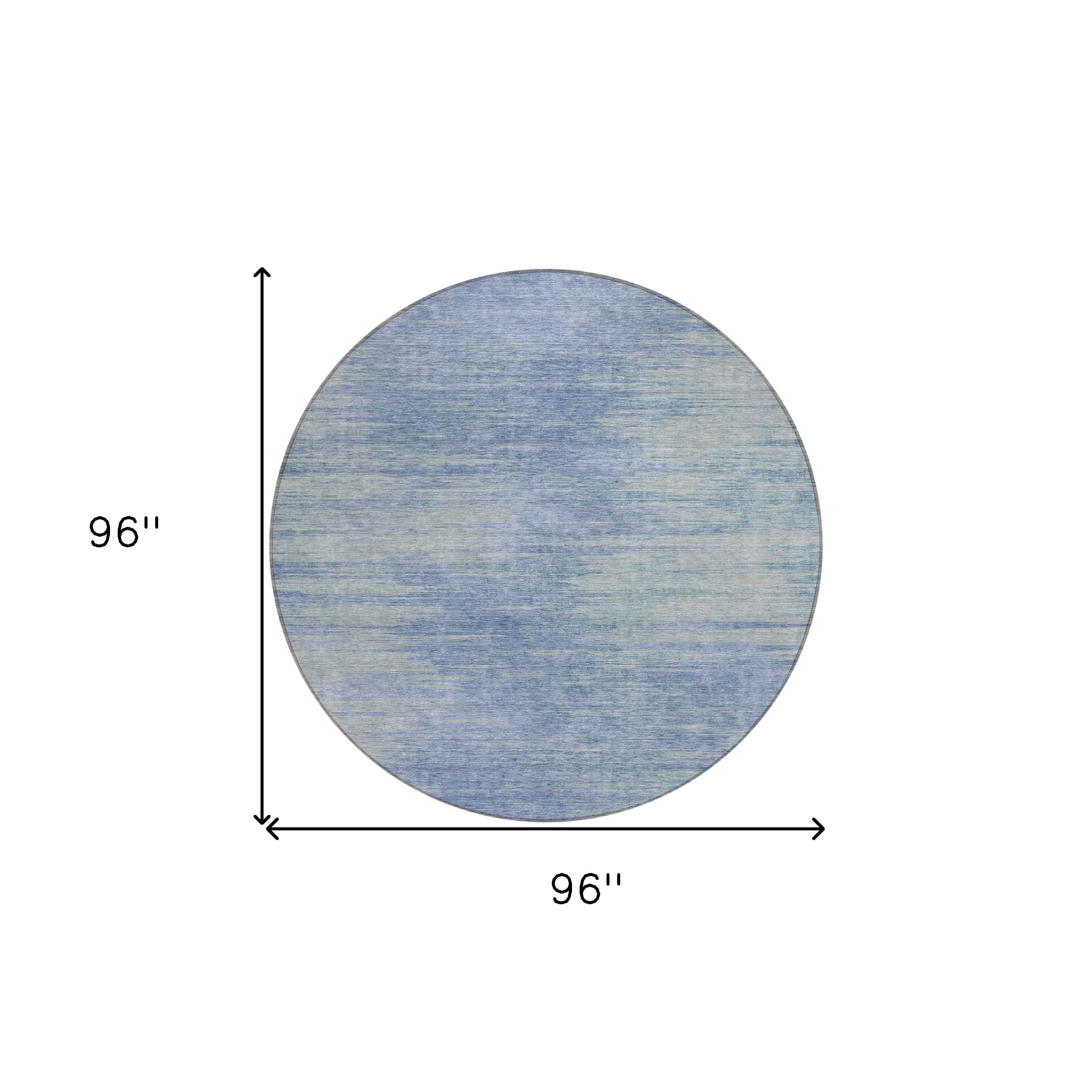 8' Denim Blue And Sky Blue Round Abstract Washable Indoor Outdoor Area Rug